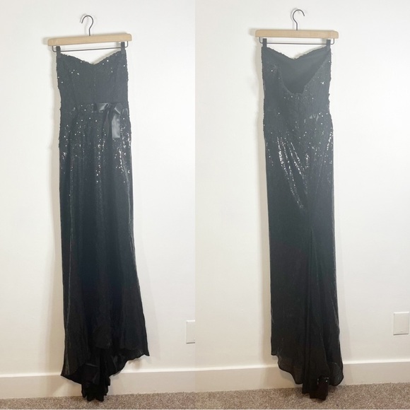 Sherri Hill Black Sequin Strapless Prom Maxi Dress Bow Detail Size 8 - Picture 1 of 4